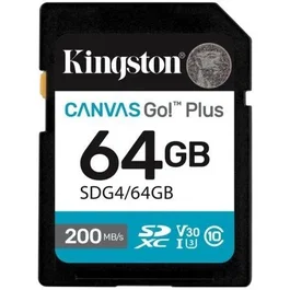 Kingston Tarjeta de Memoria SD CANVAS Go! Plus 64GB SDXC Clase 10 U3 V30 200MB/s Lectura para Fotografía y Video 4K UHD - SDG4/64GB